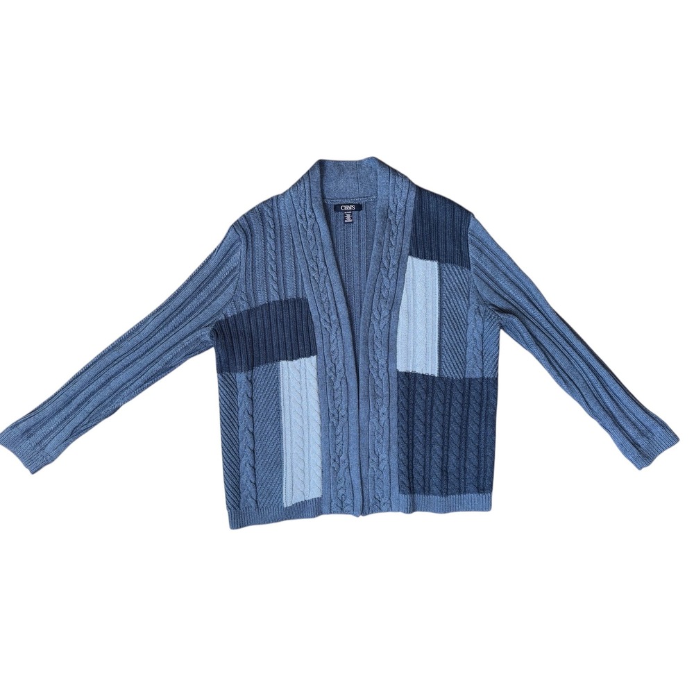 Patchwork Grandpacore Academia Cable Knit Cardigan Sweater XL Blue Gray Men's - Picture 2 of 8